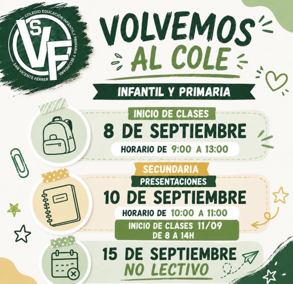 Horarios de inicio del curso 2026-2027